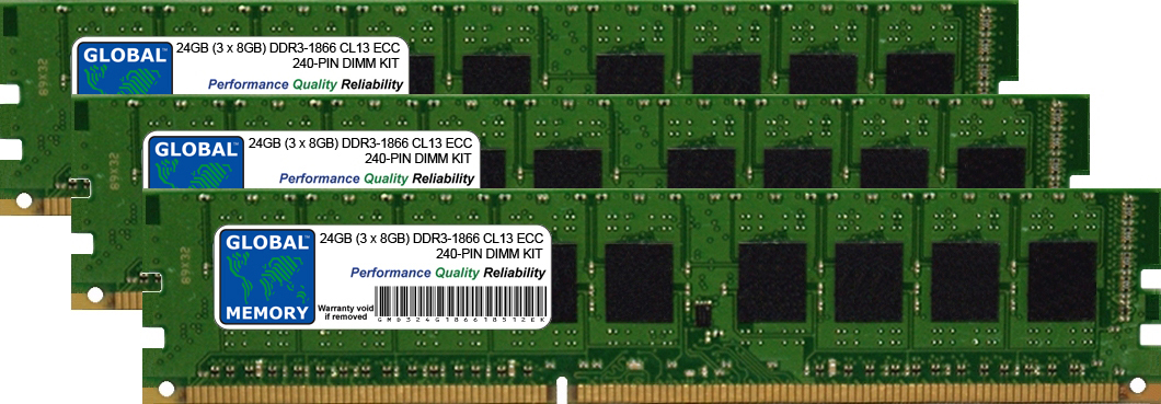 24GB (3 x 8GB) DDR3 1866MHz PC3-14900 240-PIN ECC DIMM (UDIMM) MEMORY RAM KIT FOR SUN SERVERS/WORKSTATIONS